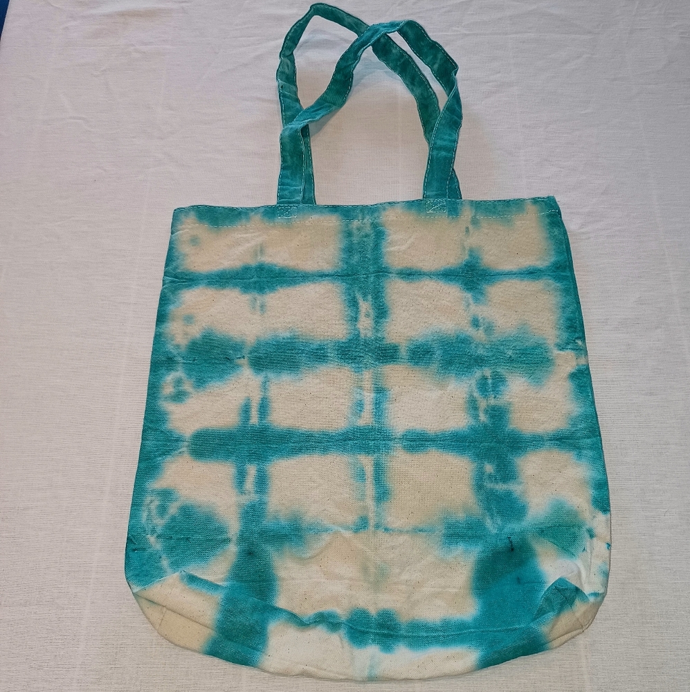 Teal hand dyed canvas tote
